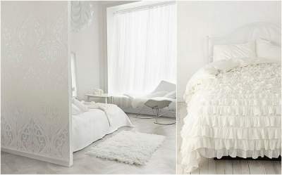 Нежные и легкие спальни в белом цвете. Фото